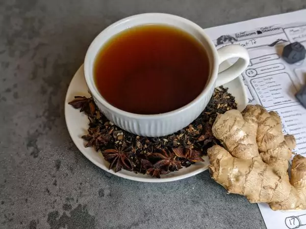 Elven Bazaar tea with ginger top down